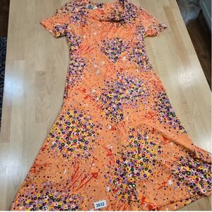 Melvine of Miami Vtg Floral Print Dress Retro 60s Style Orange Sm/Med 35" Bust